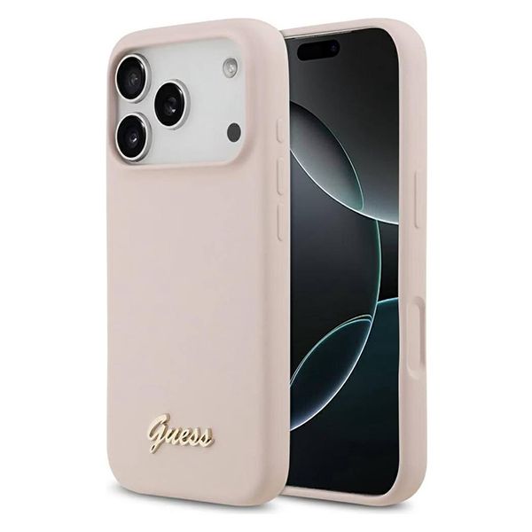 Guess для iPhone 17 Pro чехол Liquid silicone Gold metal logo & Camera Hard Pink (MagSafe)