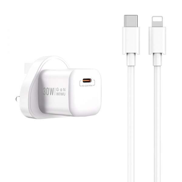 Блок WIWU Nano GaN 30Вт USB-C+Кабель USB-C to Lightning